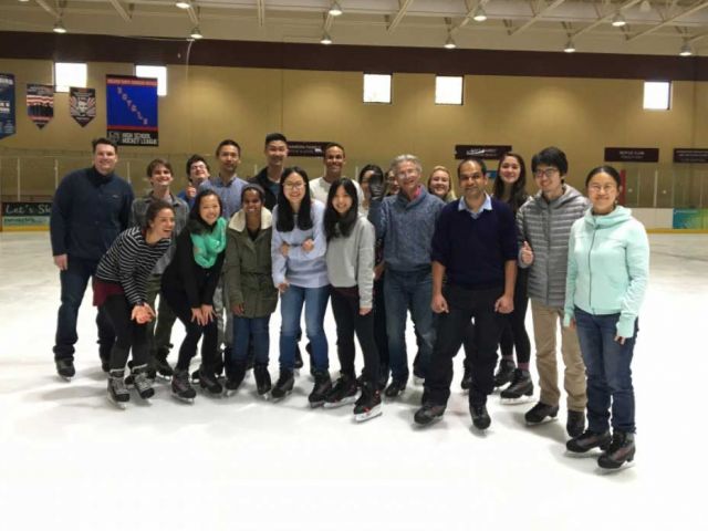 Denise and Craig Montell labs' holiday skating party
